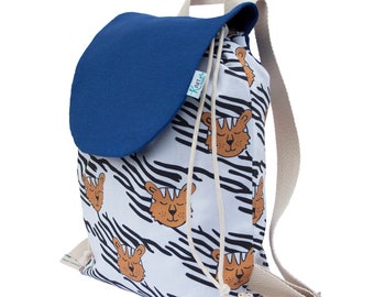 Little kids backpack with tiger print handmade in London, personalised backpack kids, gift for preschooler, personalised gifts for toddlers