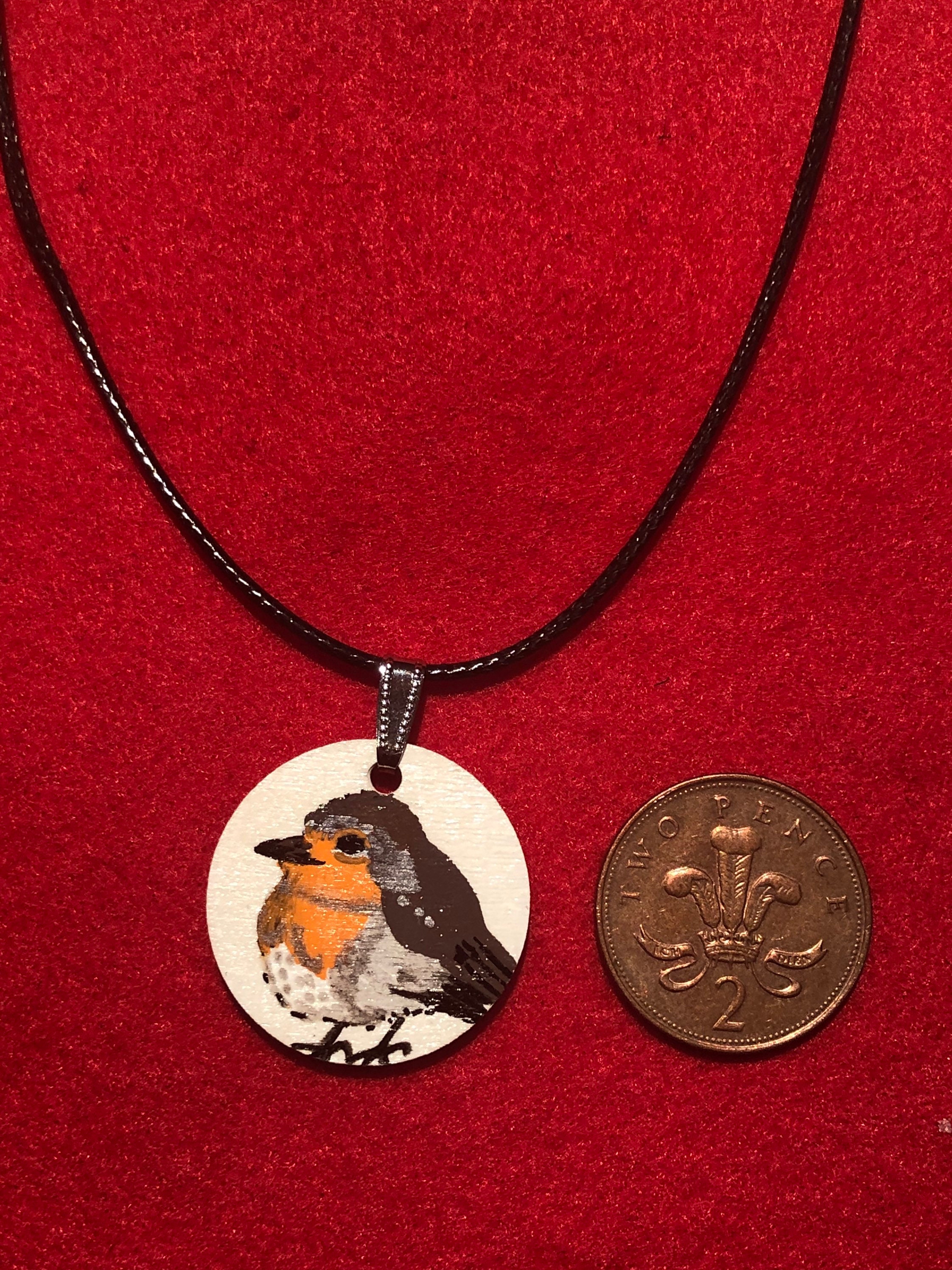 Robin Necklacewooden Handpainted Robin Pendant With Etsy UK