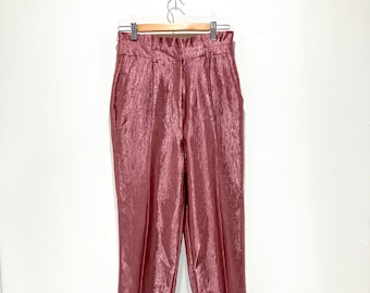Cropped Paperbag Trousers / Topshop / Pink / Bright / Shiny / Modern Vintage / UK 8 / EUR 36