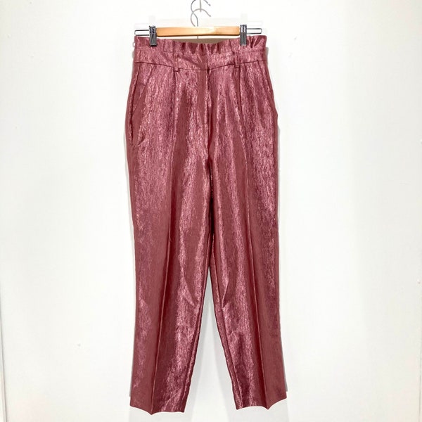 Cropped Paperbag Trousers / Topshop / Pink / Bright / Shiny / Modern Vintage / UK 8 / EUR 36