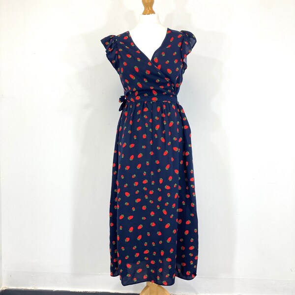 Strawberry Print Cotton Dress with Embroidered Yoke main image 1