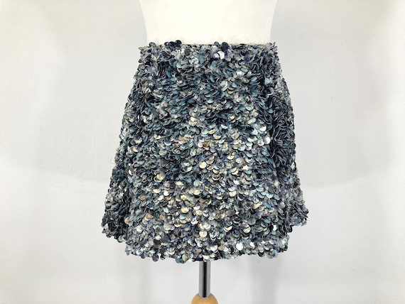 Heavily Sequinned Mini Skirt All Saints Grey Silver Blue Modern Vintage 80s Inspired Modern Vintage Size UK 10 Etsy