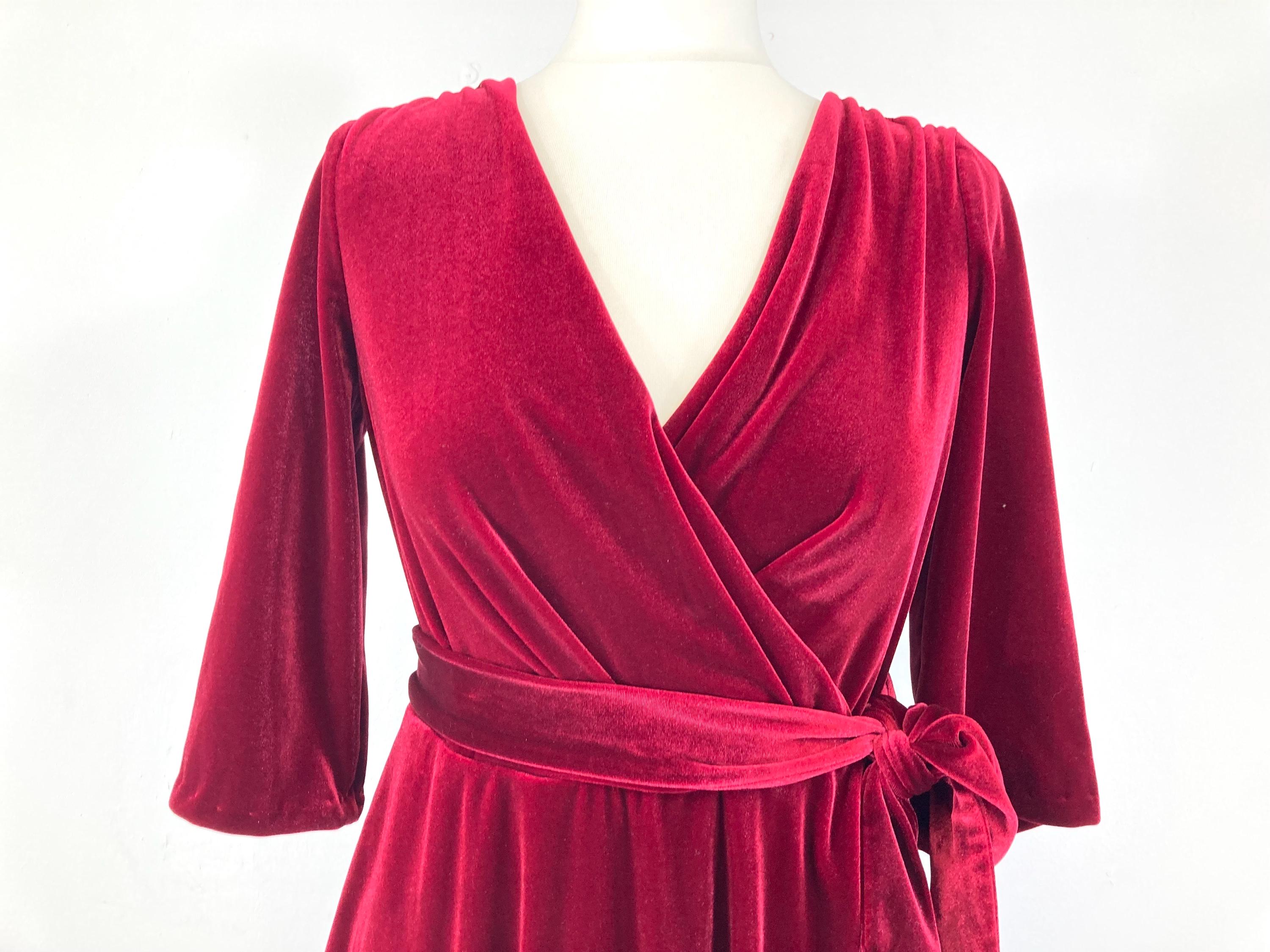 dkny red velvet dress Red Velvet Dress / DKNY / Red / Wrap / Modern Vintage / Size US 8, UK 12