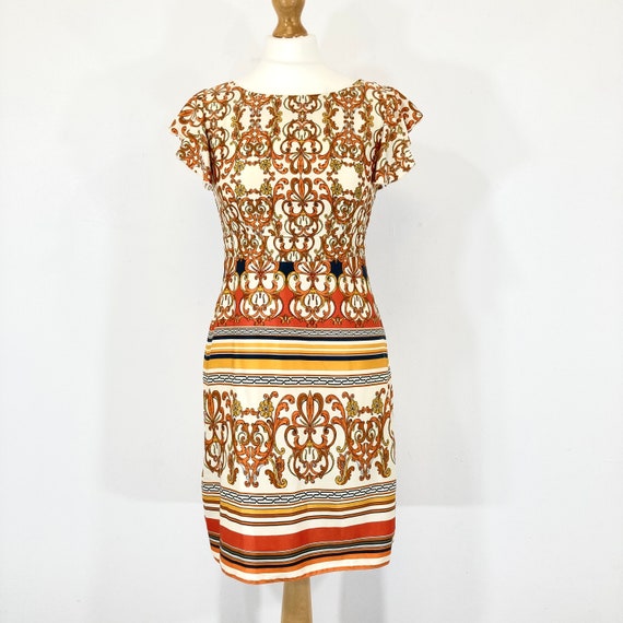 classical print dress Classical Green Print Dress 70s Vintage XXS 30 Bust