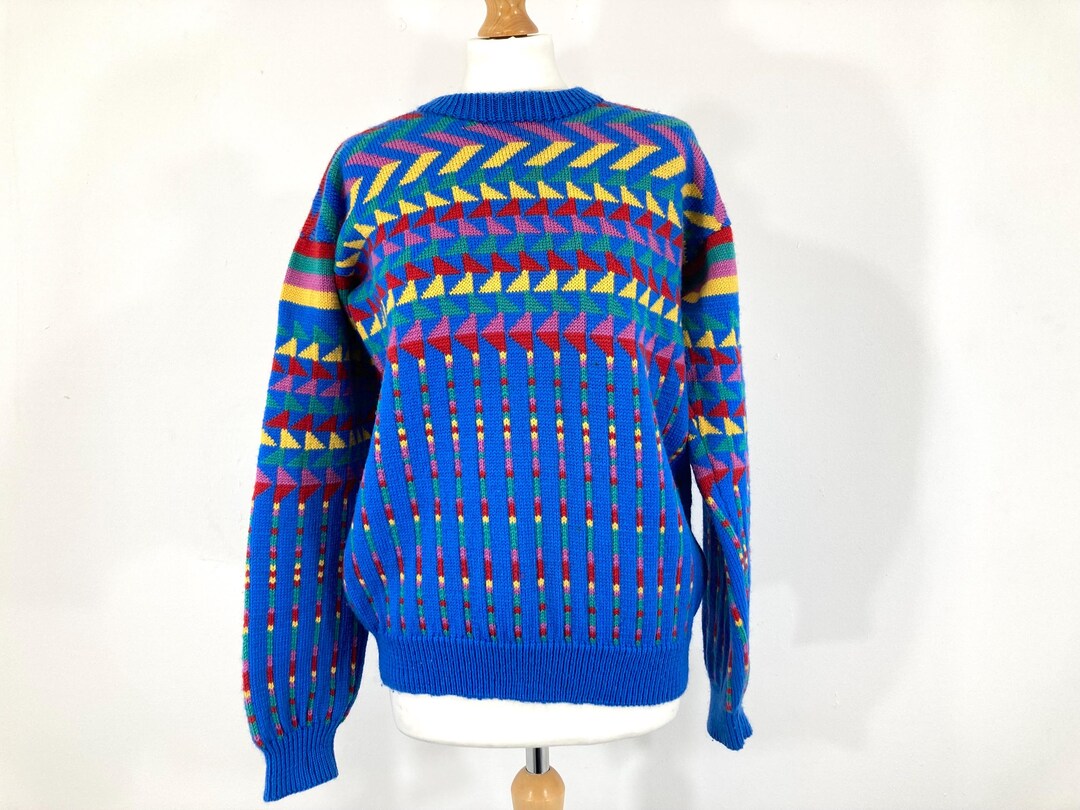 Vintage Jumper / Jane Davies / Blue / Abstract / Red