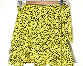 Minigonna con allacciatura laterale / Topshop / Giallo / Stampa animalier / Con volant / A strati / Ra Ra / Moderno / Ispirato agli anni '80 / Vintage moderno / Regno Unito 6 / EUR 34