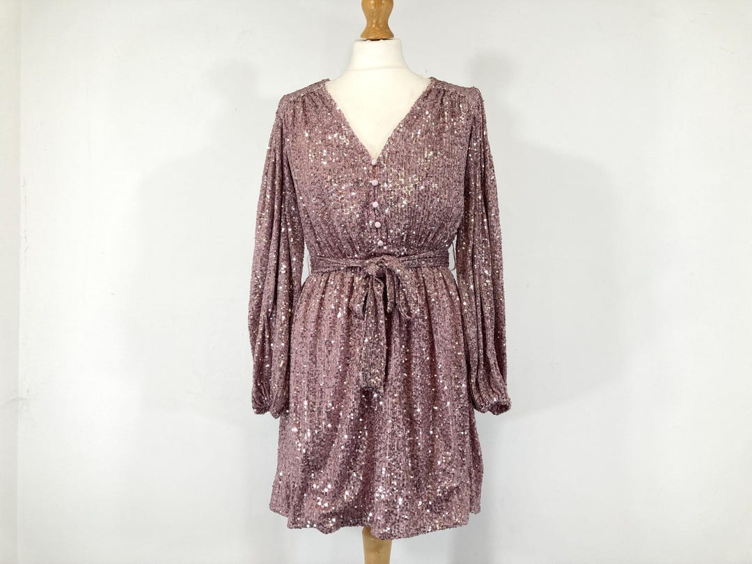 river island glitter dress Pink Velvet Sequin Bow Back Mini Dress