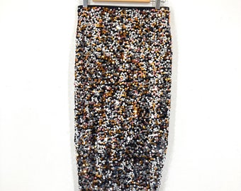 Falda Maxi de Lentejuelas / River Island / Oro / Plata / Vintage Moderno / Talla Reino Unido 8