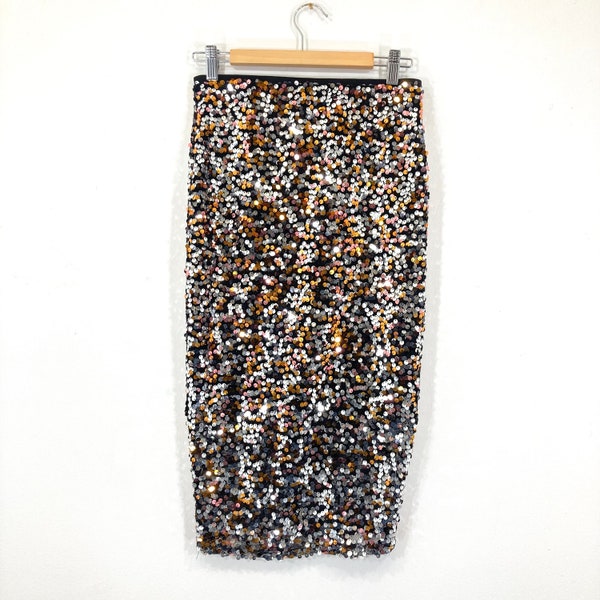 Sequined Maxi Skirt / River Island / Gold / Silver / Modern Vintage / Size UK 8