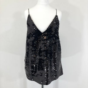 Sequinned Vest Top / Zara / Black / Sequins / Open Back / Modern Vintage / Size S