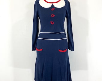 Robe tricotée / Antoni et Alison / Bleu / Rouge / Blanc / Vintage moderne / Taille Petite