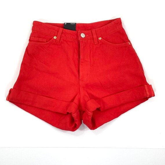 Denim Shorts / Monki / Red / Turn-ups / Hot Pants / Modern | Etsy
