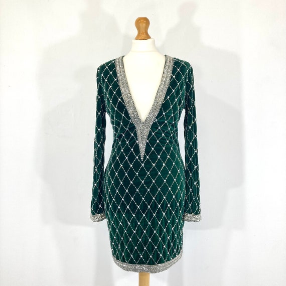 Beaded Velvet Dress / ASOS tall / Green / Beaded … - image 1