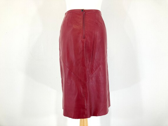 Leather Midi Skirt / Betty Jackson / Red / Leathe… - image 2