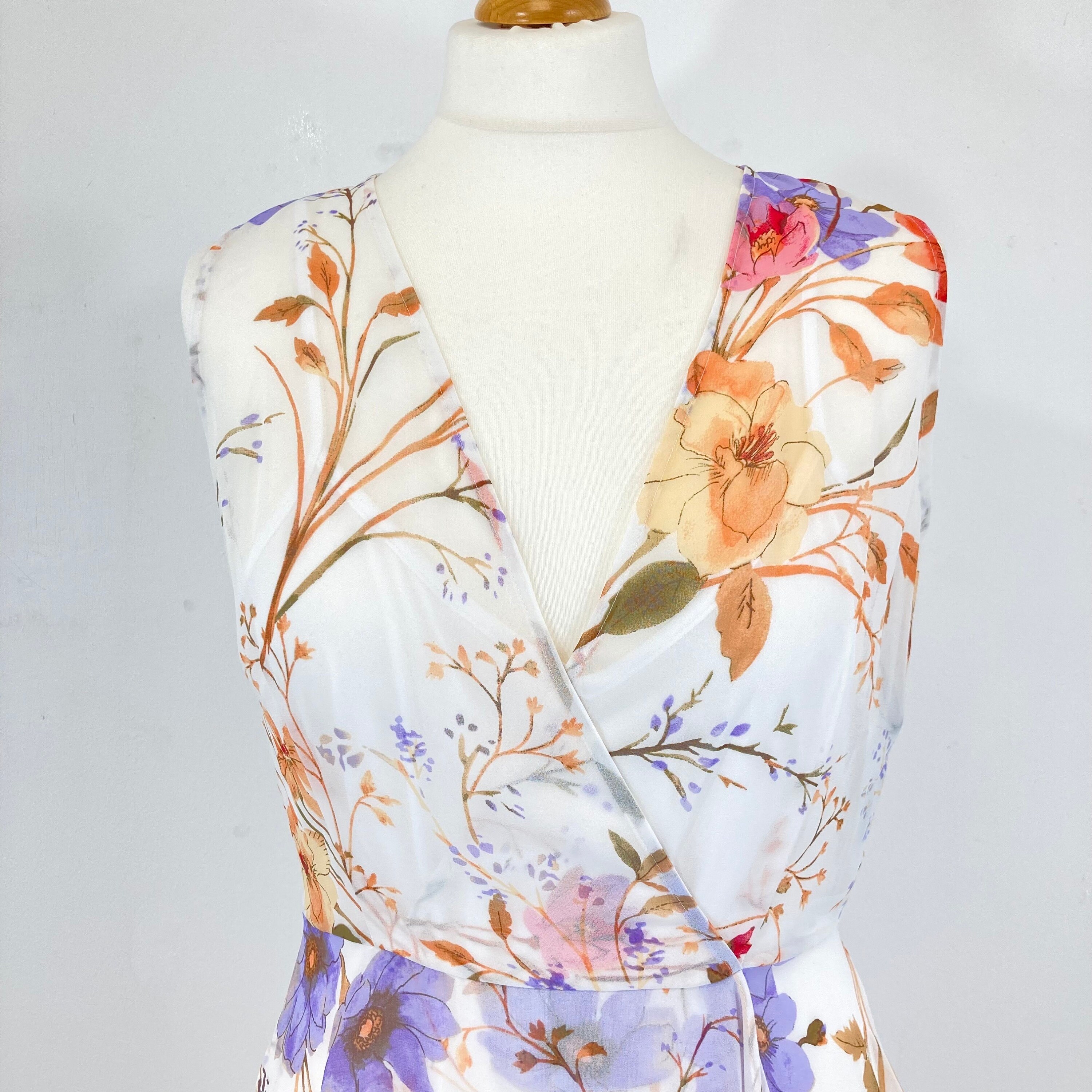 calvin klein orange floral dress Calvin Klein Women's Floral-Print Cape-Back Chiffon Dress - Berry Multi