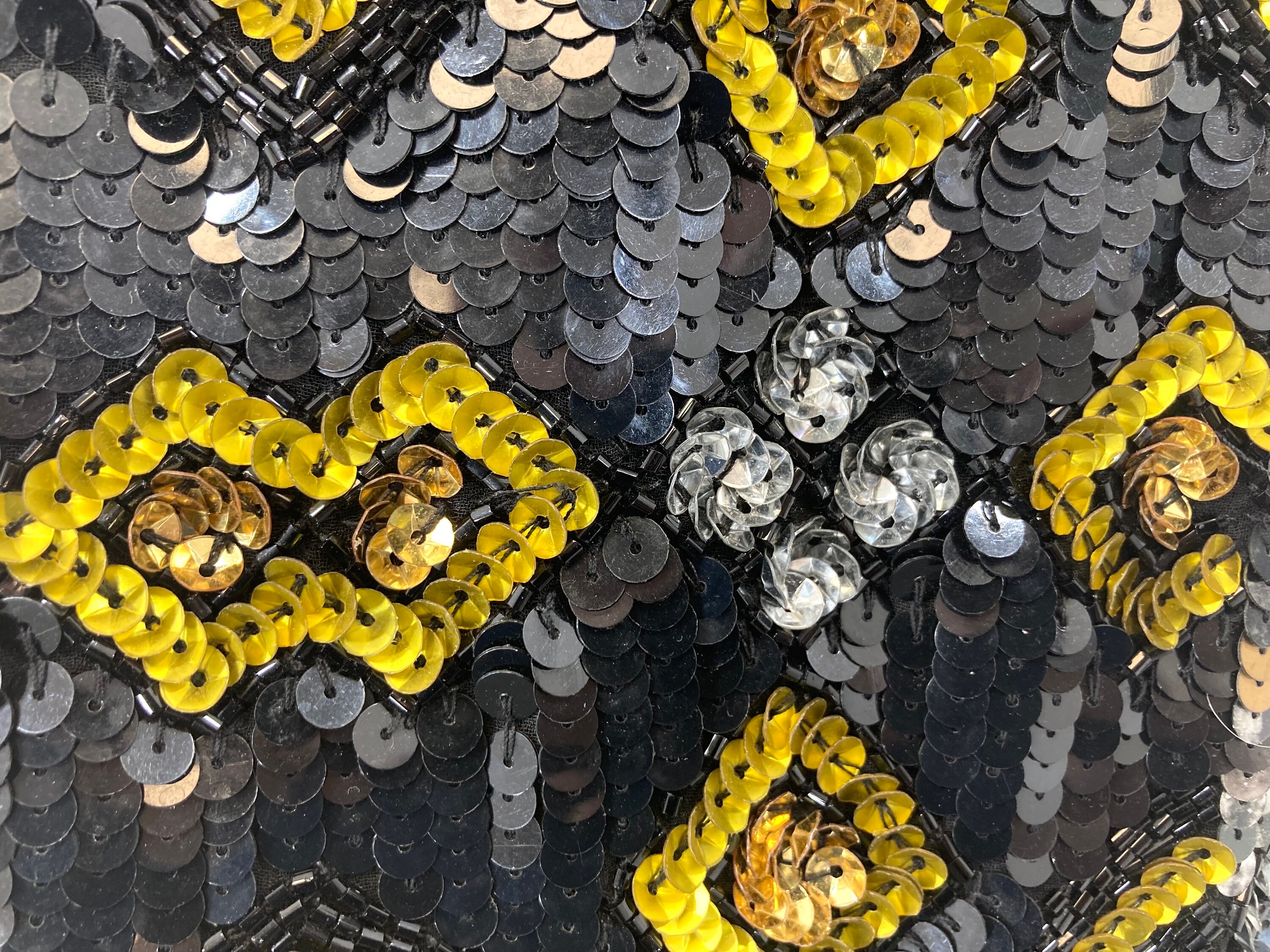 Sequin embellished Dress / River Island / Black / Gold / Beaded / Sequins / Heavy / Modern Vintage / Size UK 8