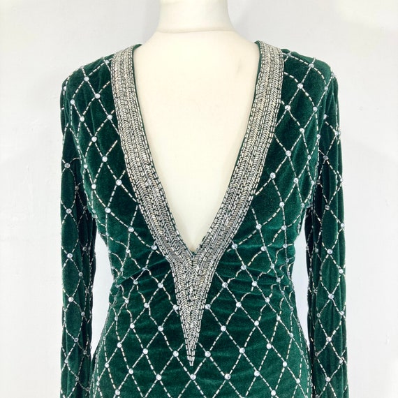 Beaded Velvet Dress / ASOS tall / Green / Beaded … - image 5