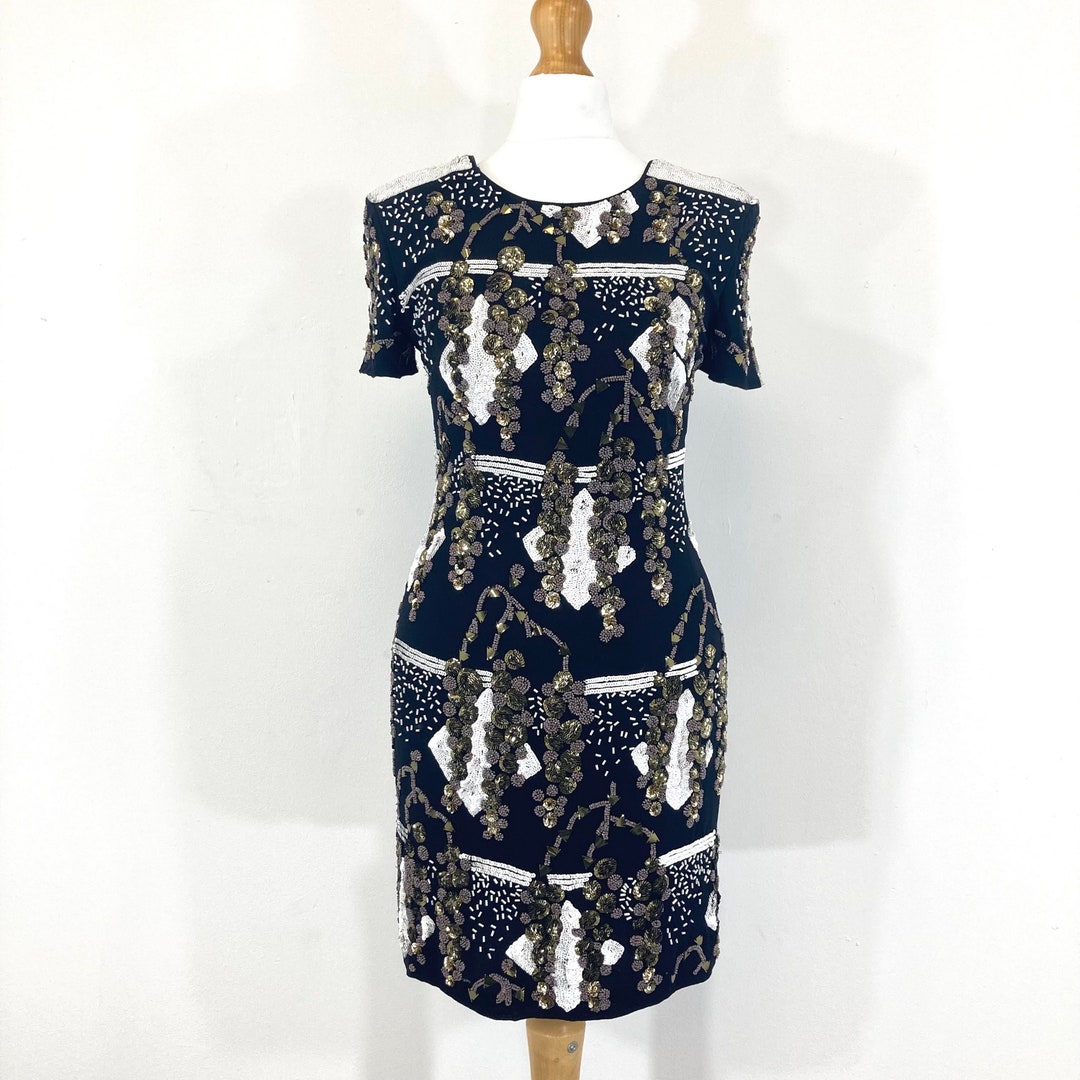 Sequinned Dress / French Connection / Black / White / Gold / Sequinns / Modern Vintage / Size UK 6 Sequinned Dress / French Connection / Black / White / Gold / Sequinns / Modern Vintage / Size UK 6