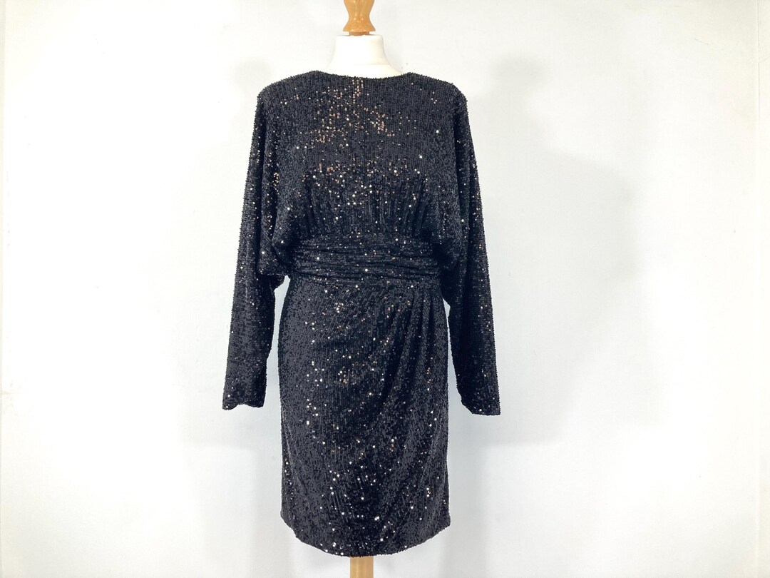 massimo dutti sequin dress Sequinned Dress / Massimo Dutti / Black / Sequins / Modern Vintage / Size  UK 12