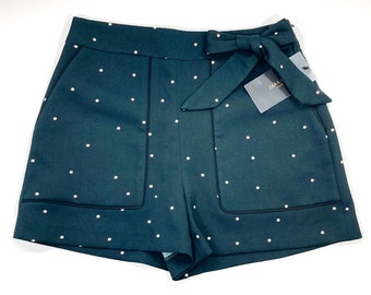 Tailored Shorts / Zara / Polka Dots / Green / Pink / Bow Waist / Modern Vintage / Size M