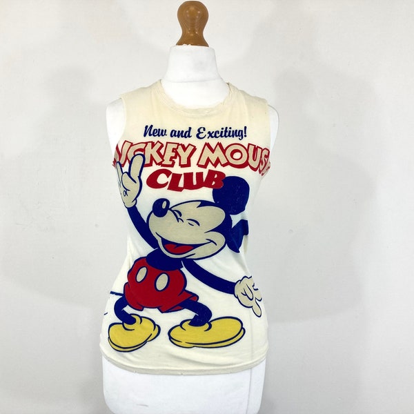 Micky Mouse Club Vest Top / Topshop / Vest / Off White / Disney / Distressed / Modern Vintage / Size 6 / EUR 34