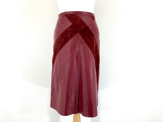 Leather Midi Skirt / Betty Jackson / Red / Leathe… - image 1