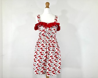 Cherry Print Summer Dress / Reko for Topshop / White / Red / Print / Resort / Modern Vintage / Size Uk 8
