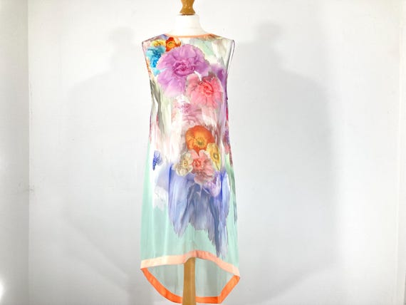Ted Baker, Sheer sheath Dress / Ted Baker / Cover Up / Floral / Pink / Sleeveless / Modern Vintage / Size S