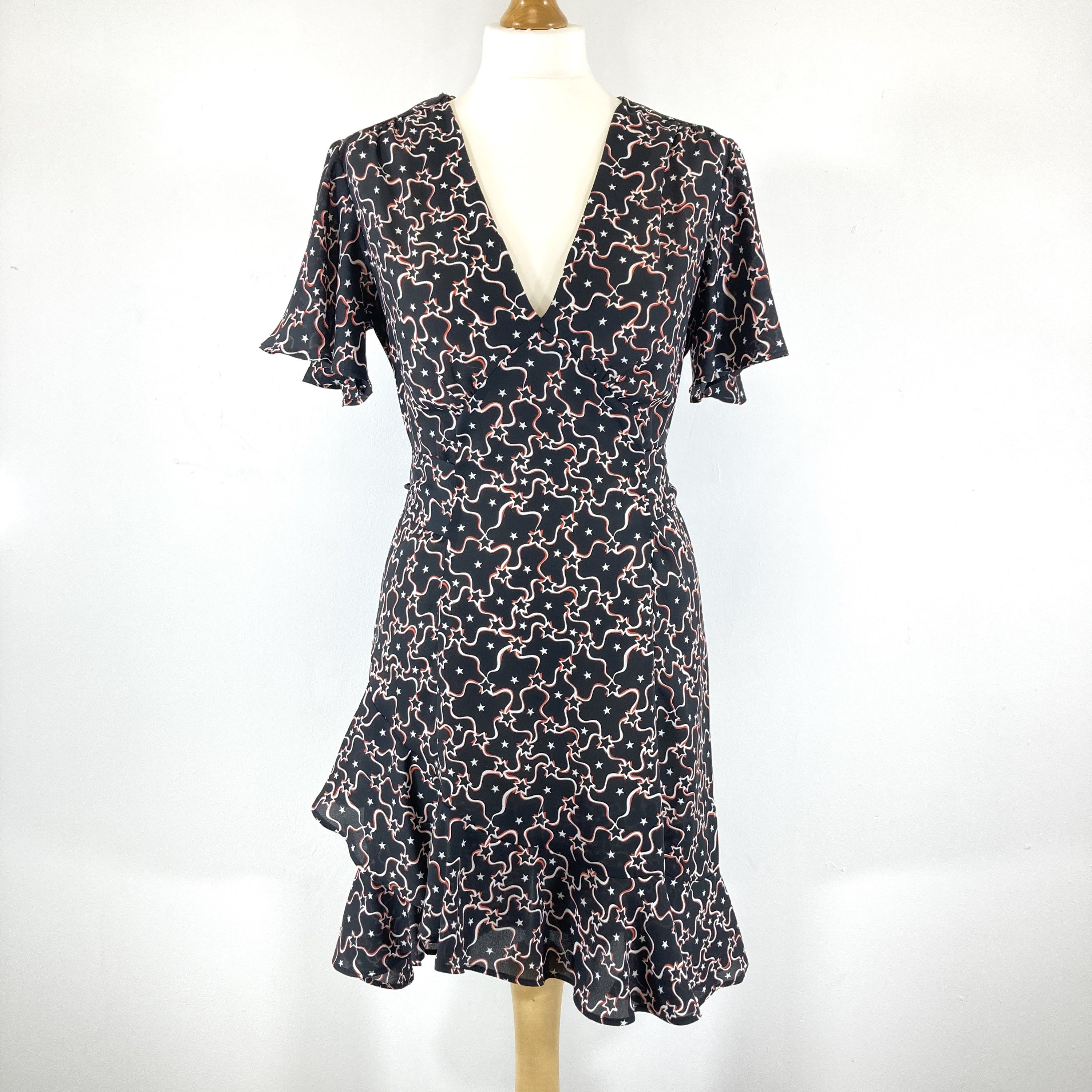 Star Ribbon Print Dress Topshop Blue Stars and Stripes Modern Vintage Size UK 10 EU 38
