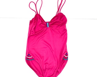 Traje de baño vintage / rosa / ribete / traje de baño de una pieza / Vintage / Unzised