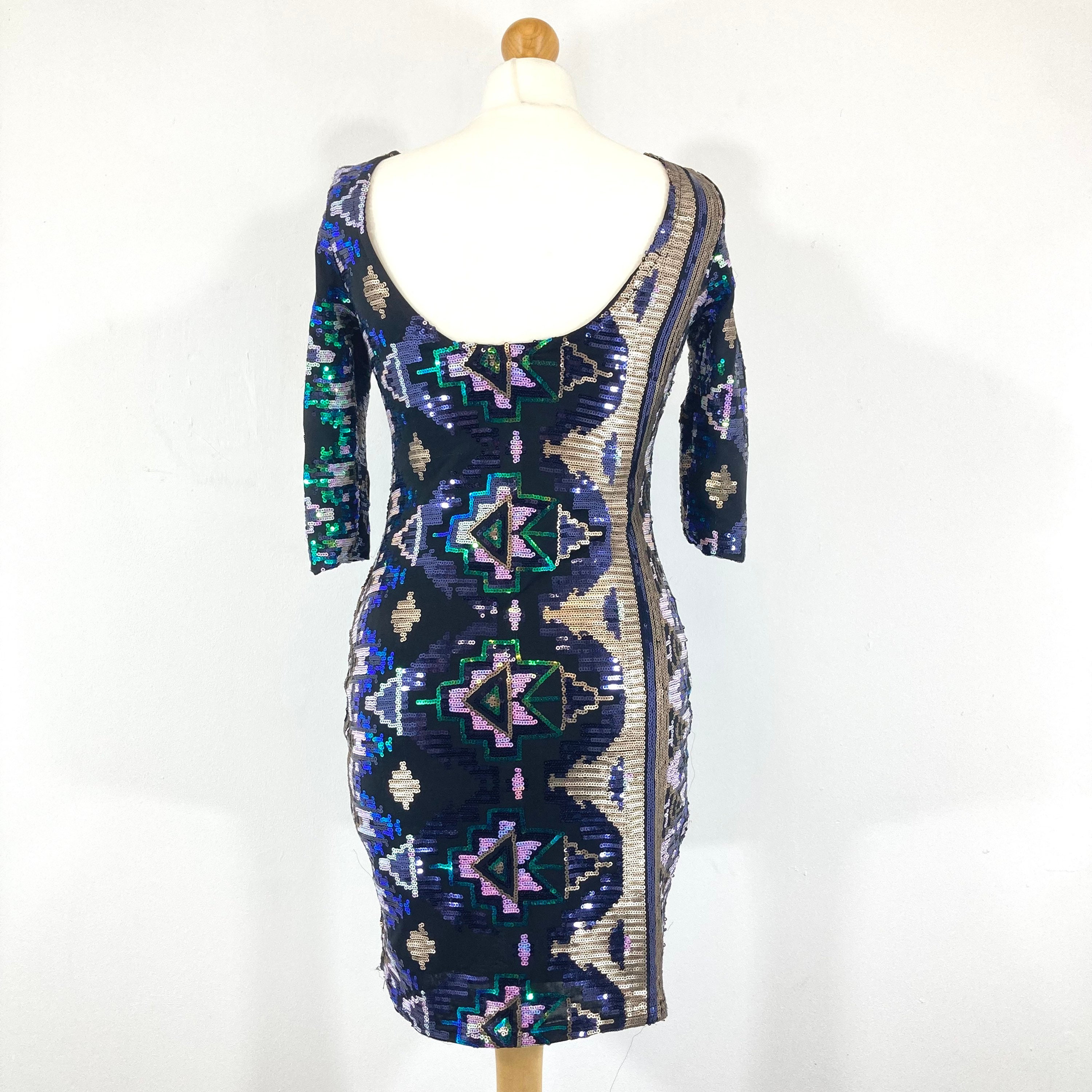 Abstract Sequin Midi Dress / River Island / Blue / Green / Sequins / Aztec  / Modern Vintage / Size 8 / EU 34 - Etsy