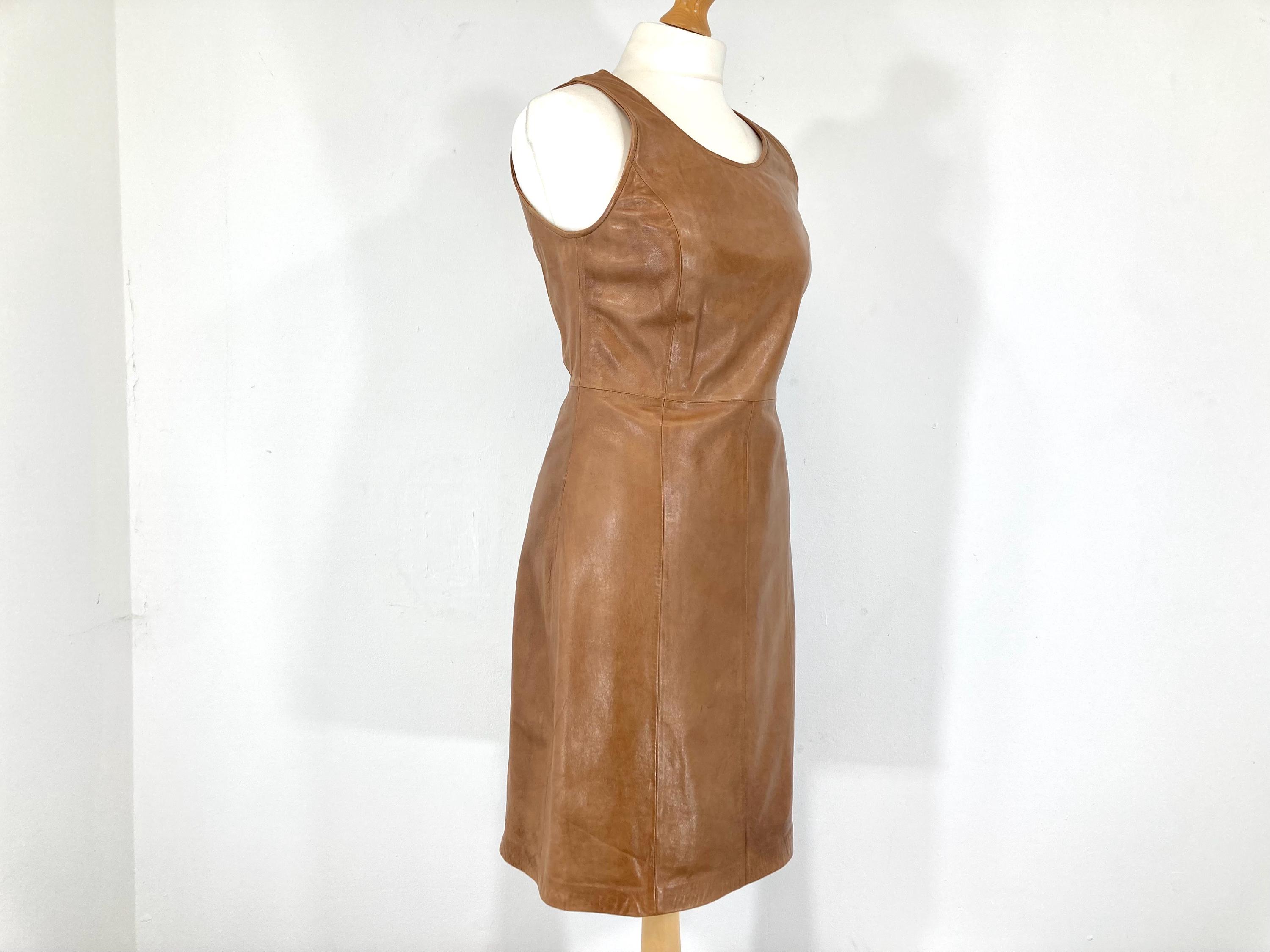 tan leather dress / Kaliko / Tan / Brown / Modern Vintage / Size UK 10 short brown leather dress