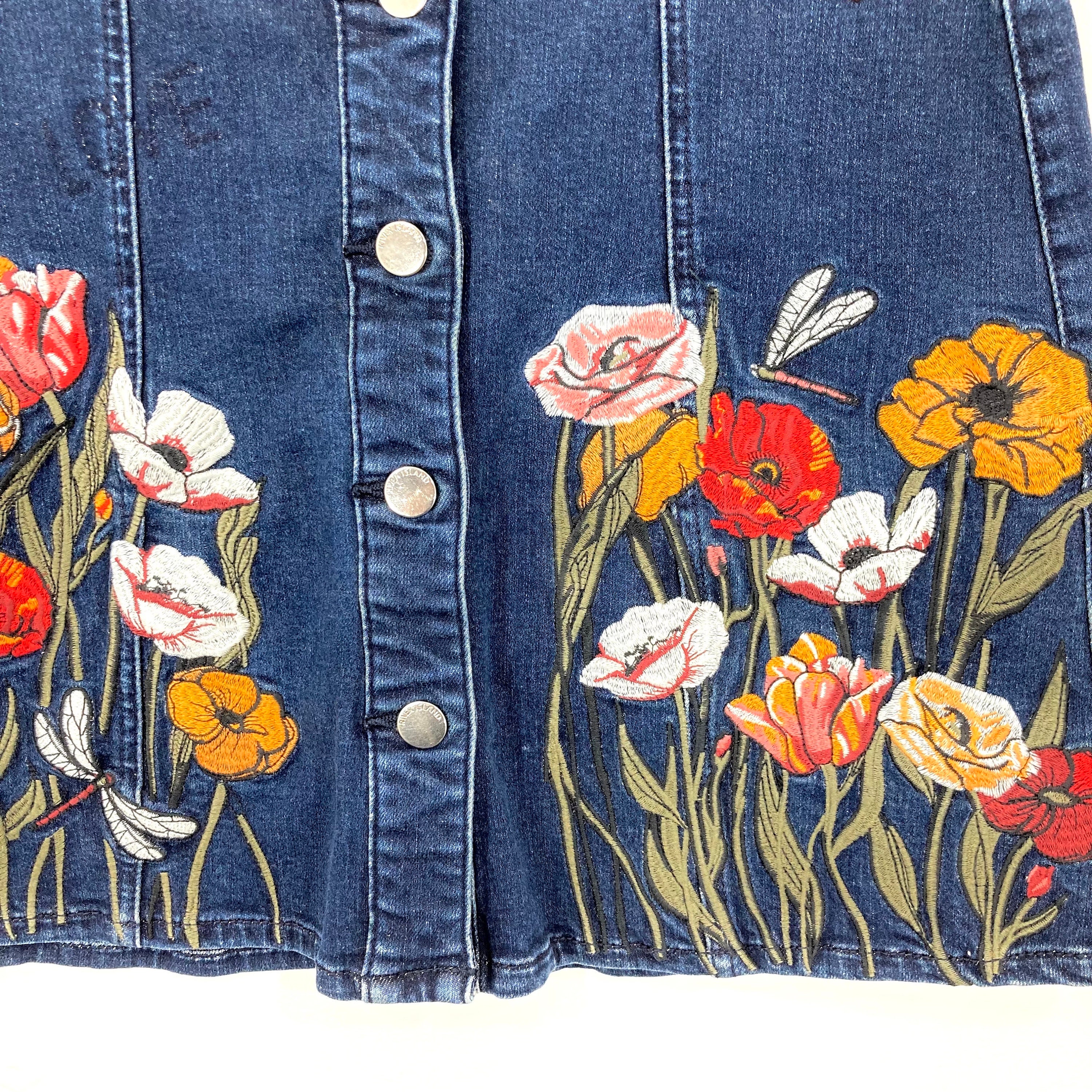 Embroidered Denim Skirt River Island Floral Flowers Blue