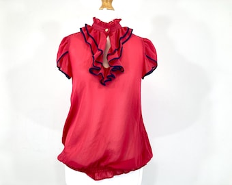 Blusa rosa con volantes / River Island / Rosa / Modern Vintage / Talla 8 del Reino Unido