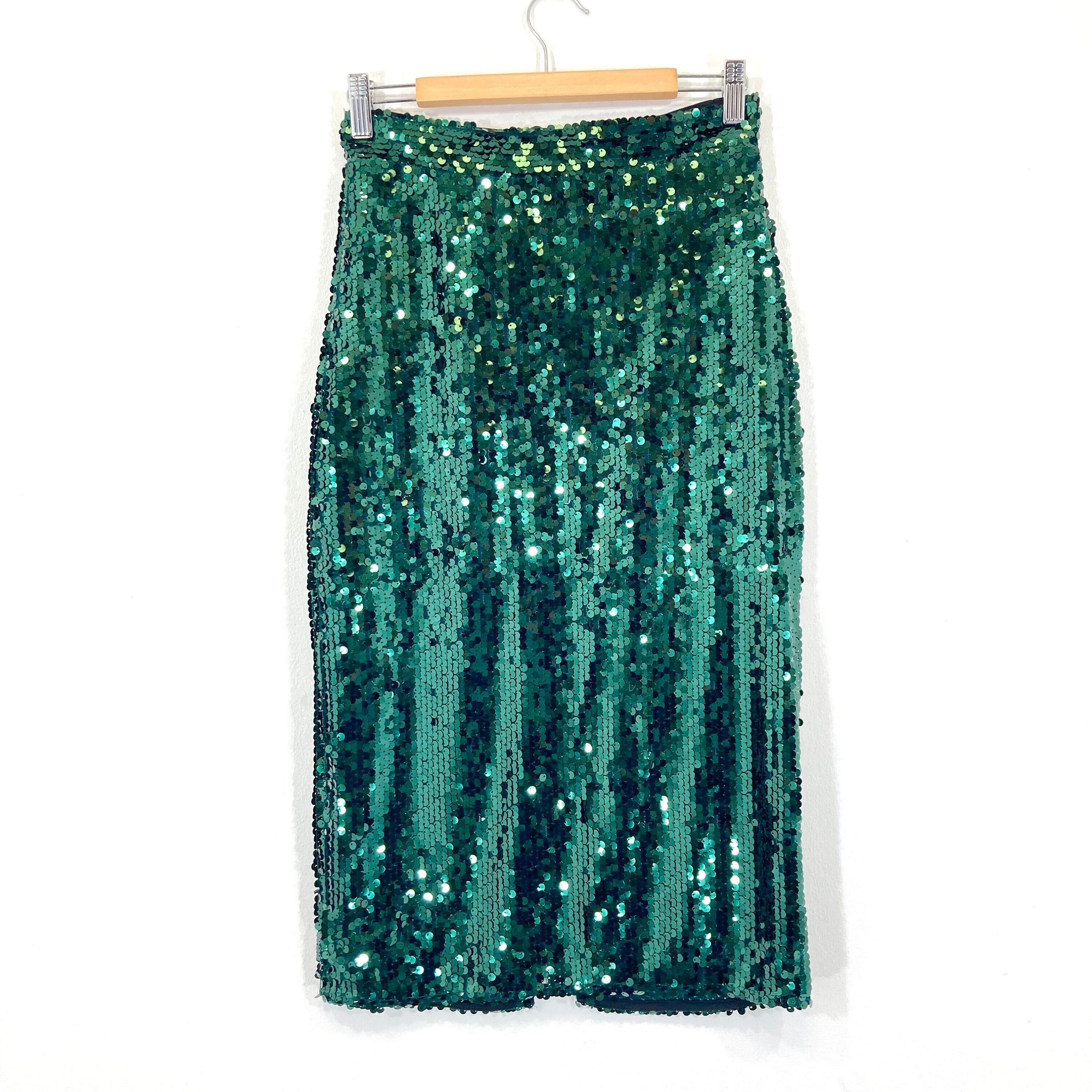 Green sequin embellished wrap midi clearance skirt