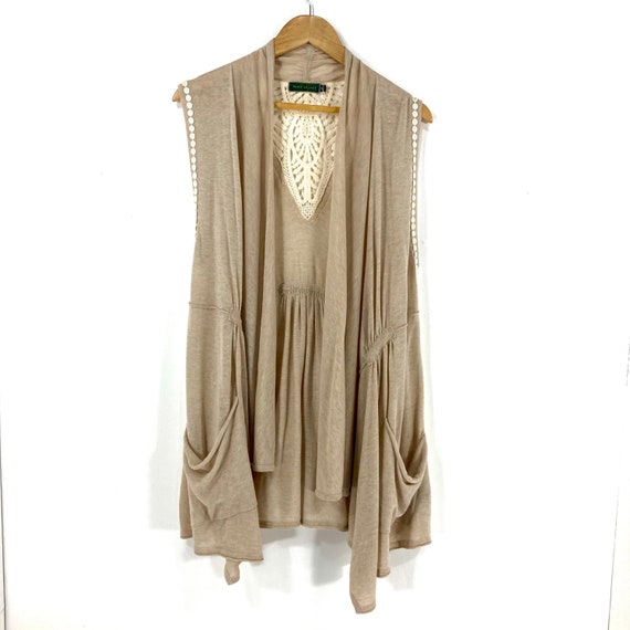 Long Cardigan / Mint Velvet / Oatmeal / Knit / Open Cardigan / Loose / Sleeveless /Modern Vintage / Size 10 / EUR 38