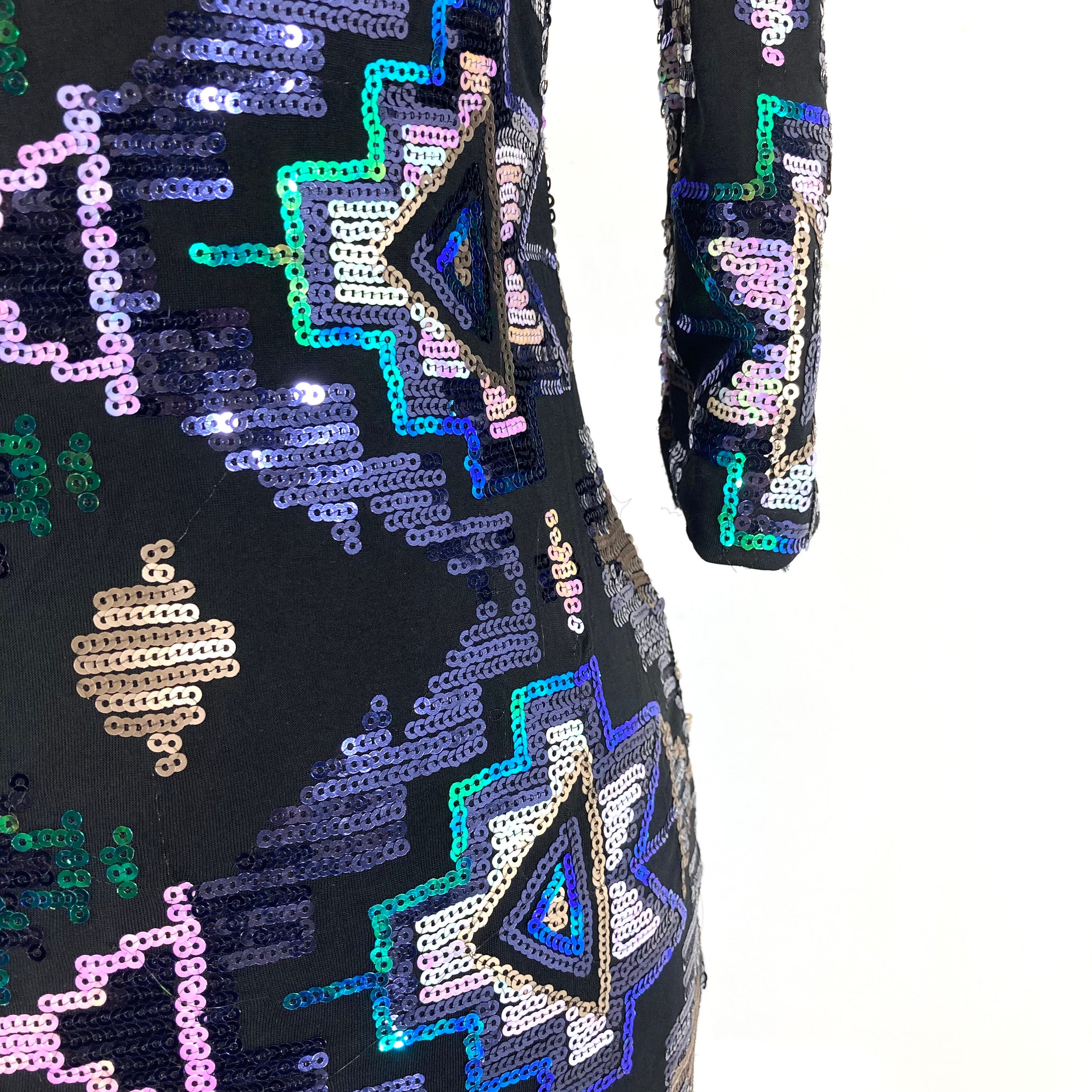 Abstract Sequin Midi Dress / River Island / Blue / Green / Sequins / Aztec  / Modern Vintage / Size 8 / EU 34 - Etsy