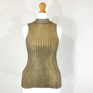 Gold Stretch Top / Mango / Vest / Black / Gold / Metallic / Modern Vintage / Size S