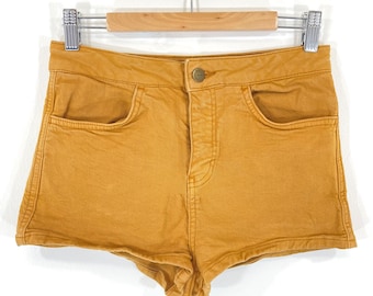 Tan Denim Shorts / Topshop / Tan / Brown / Hot Pants / Jean Shorts / Modern Vintage / Size W28
