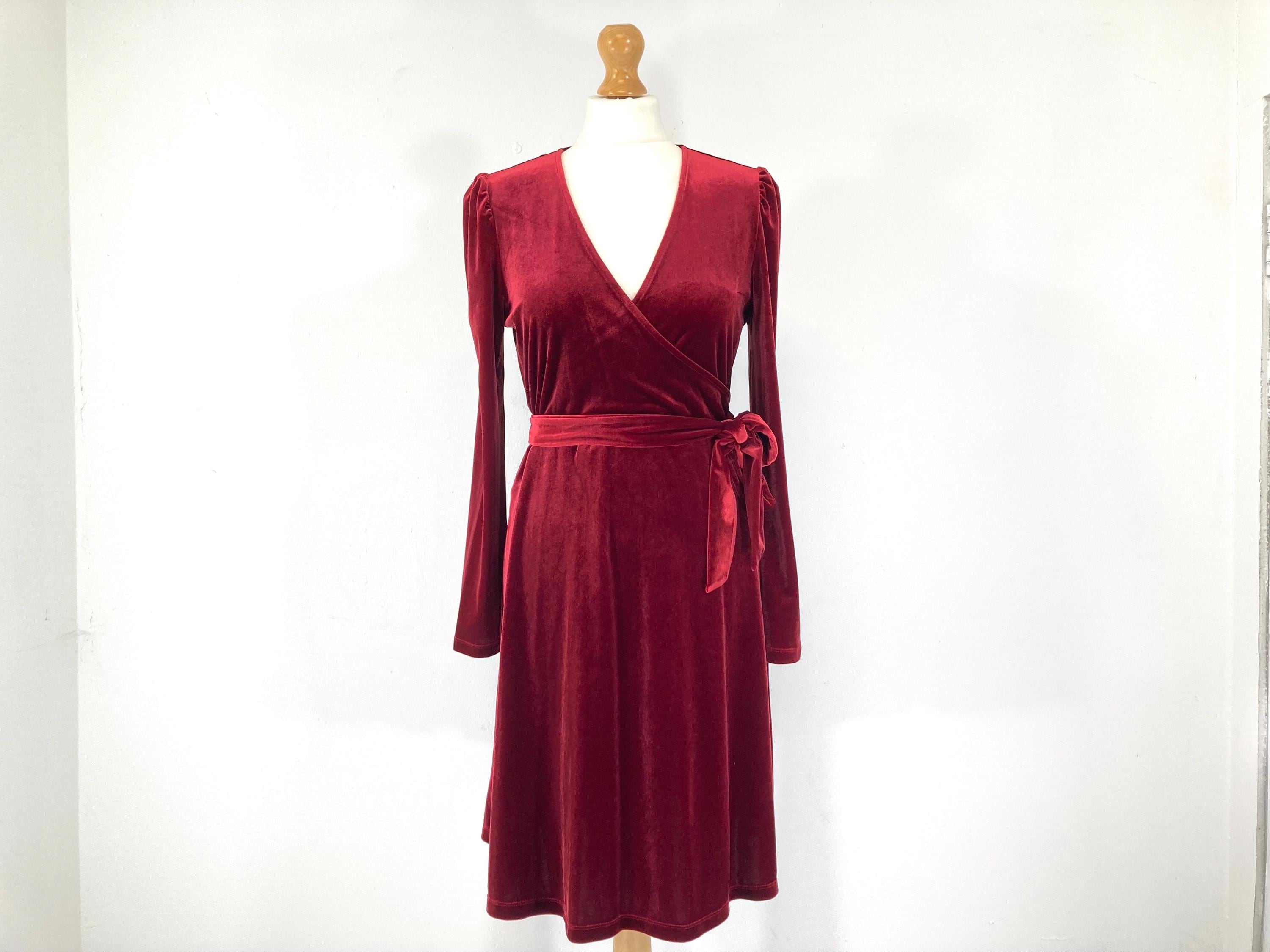 modern vintage dresses uk Red Velvet Dress / Marks and Spencer / Red / Wrap / Modern Vintage / Size  UK 8
