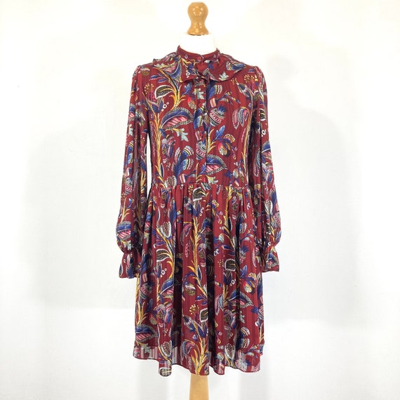Satin Paisley Dress Other Stories Maroon Blue Red Modern Vintage Size US 6 UK 10 Etsy