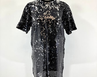 Sequinned Mini Dress / Fiorucci / Black / Sequins  / Y2K / Modern Vintage / Size S