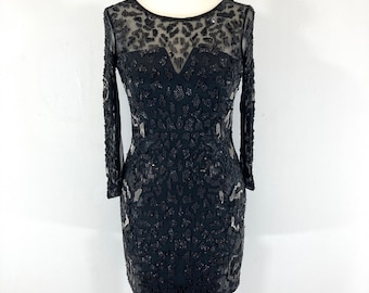Bead embellished Dress / AllSaints / Black / Beaded / Sequins / sheer / Modern Vintage / Size UK 10