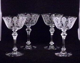 Vintage Tiffin Flared Crystal Glass Console Bowl June Night Etched Pattern Circa 1940/'s