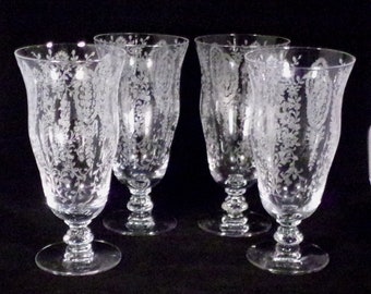 Vintage Tiffin Flared Crystal Glass Console Bowl June Night Etched Pattern Circa 1940/'s