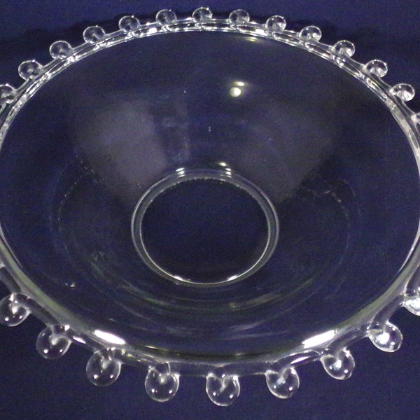 Heisey MCM Fruit Flower Bowl Clear Elegant Glass Lariat Pattern Edge 12" Across 3.25" Tall Vintage 1940s Tableware