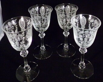 Vintage Tiffin Flared Crystal Glass Console Bowl June Night Etched Pattern Circa 1940/'s