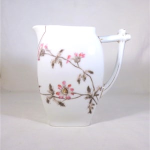 CH Field Haviland Limoges Pitcher Jug Porcelain 5&quot;Tall Pattern Schleiger 1311A Pink Floral Antique 1890s Party Holiday Kitchen Country Decor