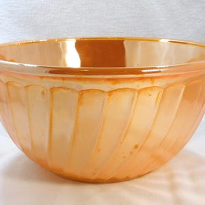 Vintage MCM Anchor Hocking Fire King Mixing Bowl Peach Lustre Swirl Side Pattern 4.5&quot; Tall 9&quot; Across Kitchen Decor