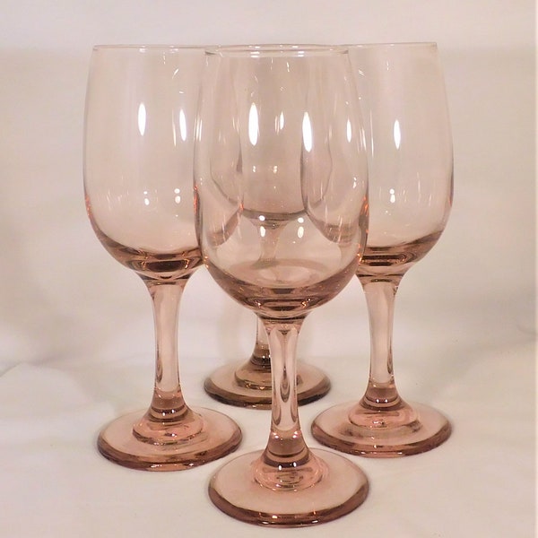 Libbey Set 4 Water Goblets Premier Pink Glass 7.25" Tall Tulip Bowl Blown Glass 8 Oz Vintage